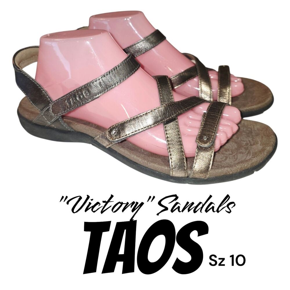 Taos 10 Victory Arch Support Metallic Gold Leather Upper Distressed Logo Sandals